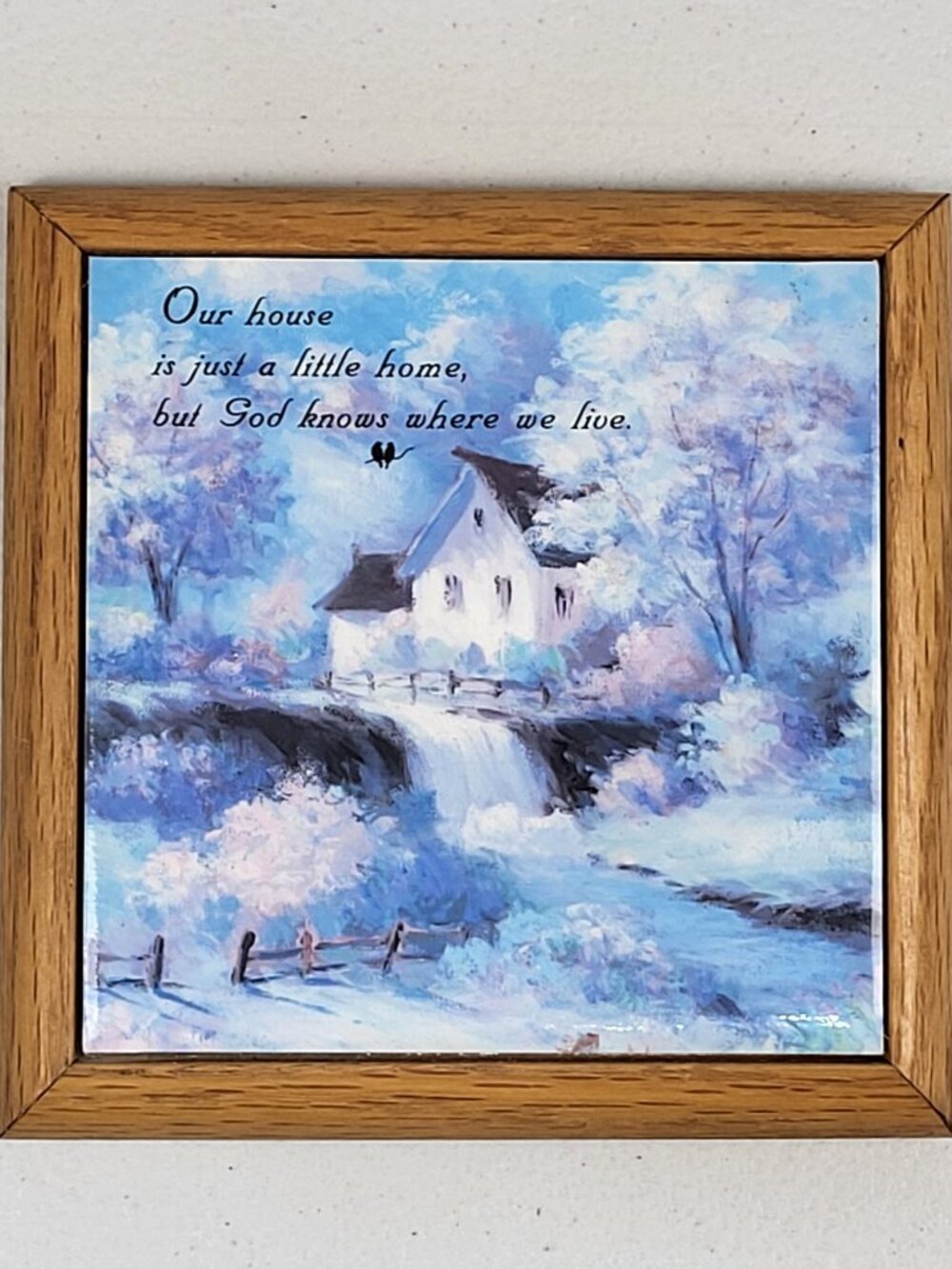 Vtg Ceramic Art Tile Winter Home 6" Oak Frame Johnson Sangray Signed England USA